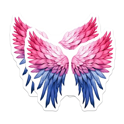 (2 Pack) Winged Art Stickers - Colorful Feather Design - Angel Wing Decor - 5" On Longest Side - Sticks to Smooth Flat Surfaces - Made in USA - BMCS6525