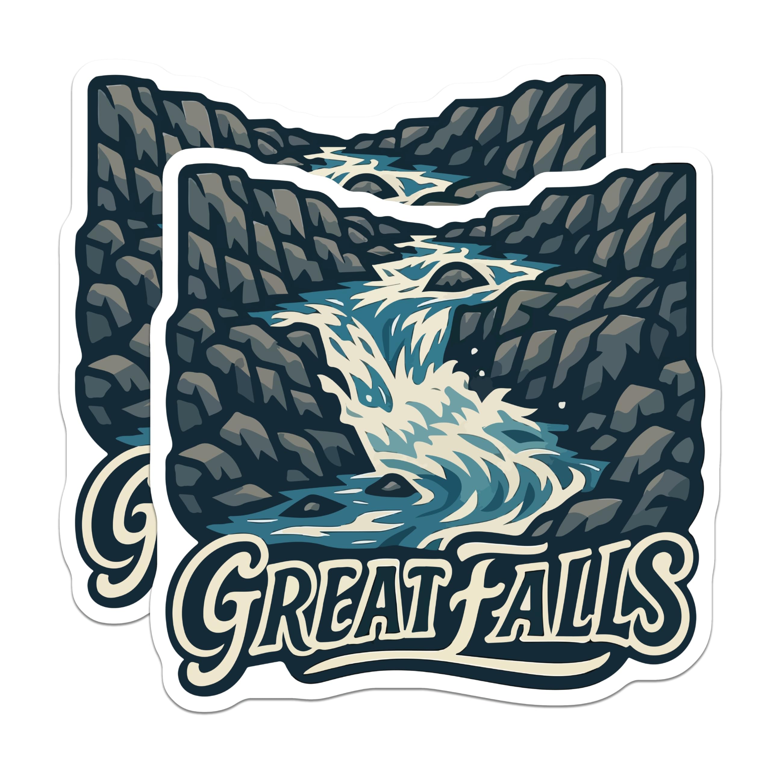 (2 Pack) Great Falls Magnets - Montana Waterfall Scenery Decor - Scenic River Mountain Landscape Souvenir - 5 Inches On Longest Side - Thick Durable Magnet - Made in USA - MAG19858