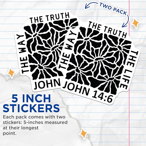 (2 Pack) Bible Verse Stickers - Inspirational Faith Stickers - John 14:6 Stickers The Way The Truth The Life - 5" On Longest Side - Sticks to Any Smooth Flat Surface - Made in USA - BMCS3107