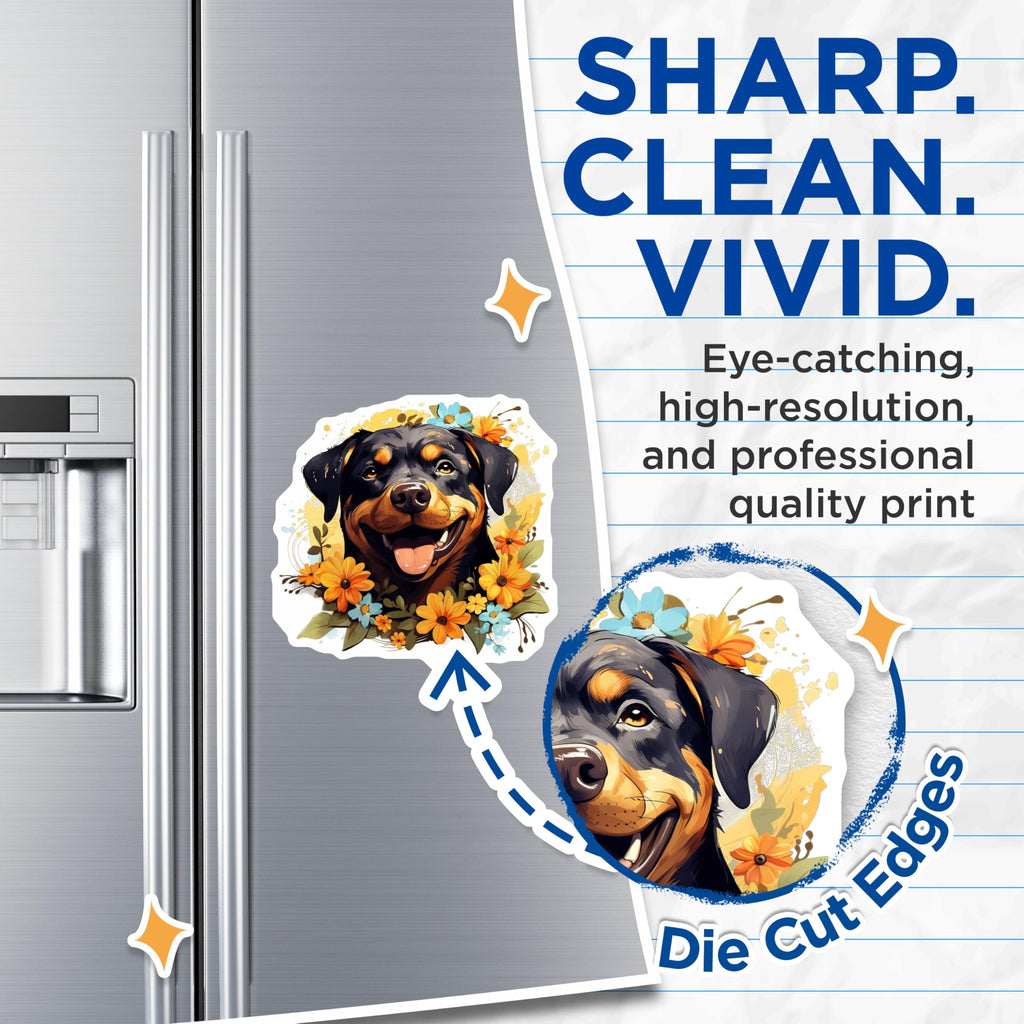 (2 Pack) Rottweiler Magnets - Floral Dog Art Decor - Happy Pet Lover Accessory - 5 Inches On Longest Side - Thick Durable Magnet - Made in USA - MAG25915