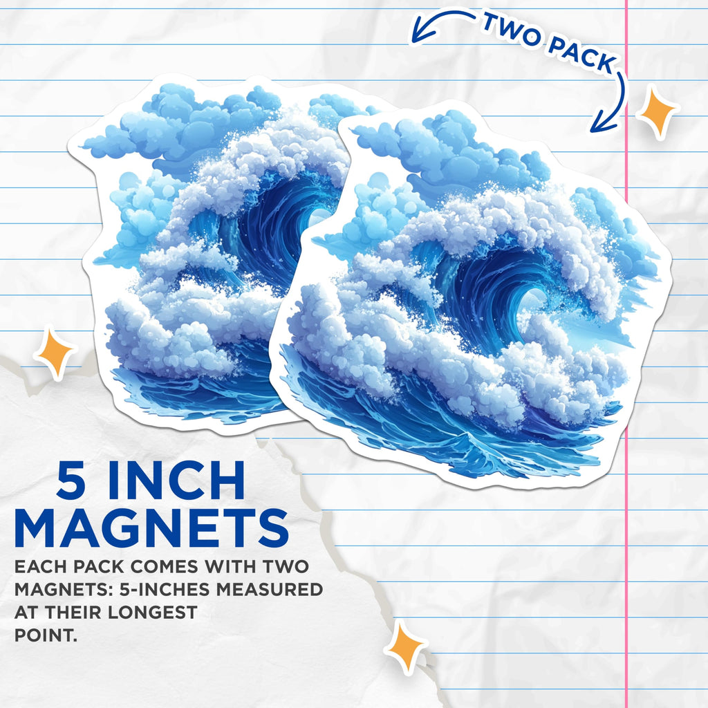 (2 Pack) Ocean Wave Magnets - Beach House Decor - Surfer Decor - 5 Inches On Longest Side - Thick Durable Magnet - Made in USA - MAG29257