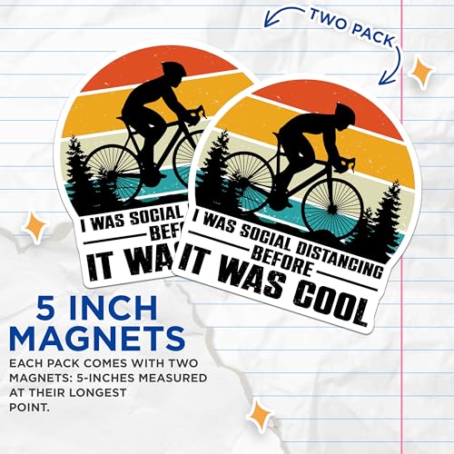 (2 Pack) Social Distancing Magnets - Cycling - Funny Retro Magnets - Bike Lover Magnets - Outdoor Enthusiast - 5" On Longest Side - for Cars, Fridges, Toolboxes - Made in USA - MAG4099