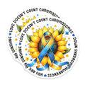 (2 Pack) Love Doesn't Count Chromosomes Stickers - Down Syndrome Awareness - Inspirational Quote - Sunflower Design - 5" On Longest Side - Sticks to Smooth Flat Surfaces - Made in USA - BMCS8213