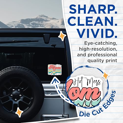 (2 Pack) Hot Mess Mom Stickers - 5" On Longest Side - Sticks to Smooth Flat Surfaces - Made in USA - BMCS8886 - BMCS8886