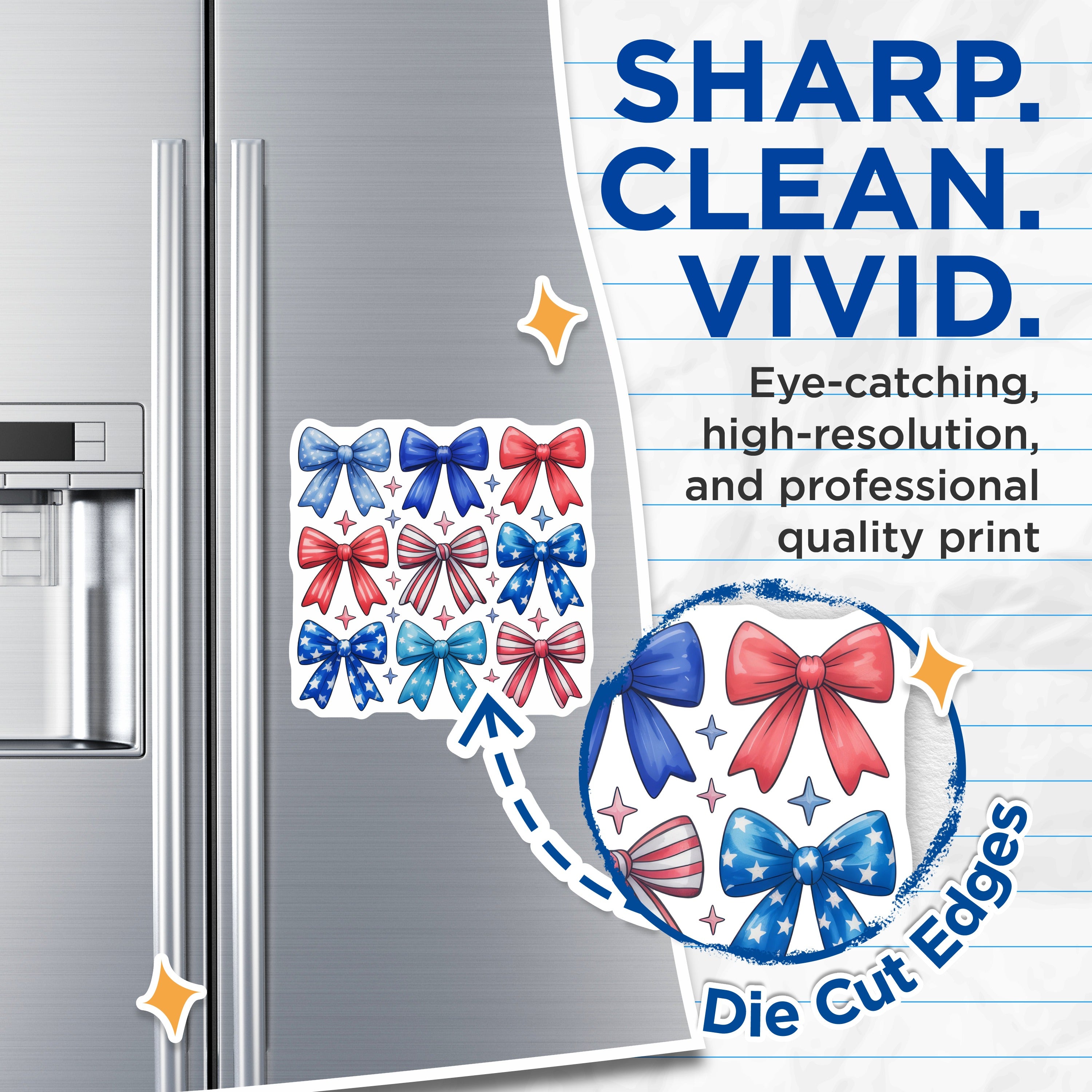 (2 Pack) Red White Blue Bows Magnets - Patriotic Decor - July 4th Refrigerator Decorations - Memorial Day - 5 Inches On Longest Side - Thick Durable Magnet - Made in USA - MAG36972