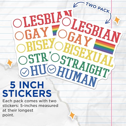 (2 Pack) Human Rights Stickers - LGBTQ Stickers - Equality Stickers - Human Identity Decal - 5" On Longest Side - Sticks to Smooth Flat Surfaces - Made in USA - BMCS4125