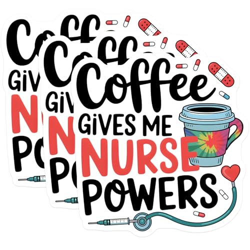 (3 Pack) Nurse Decals - Coffee Gives Me Powers - Laptop Decals- 3 Inches On Longest Side - Easy Peel & Apply - Made in USA - 3MCS5242