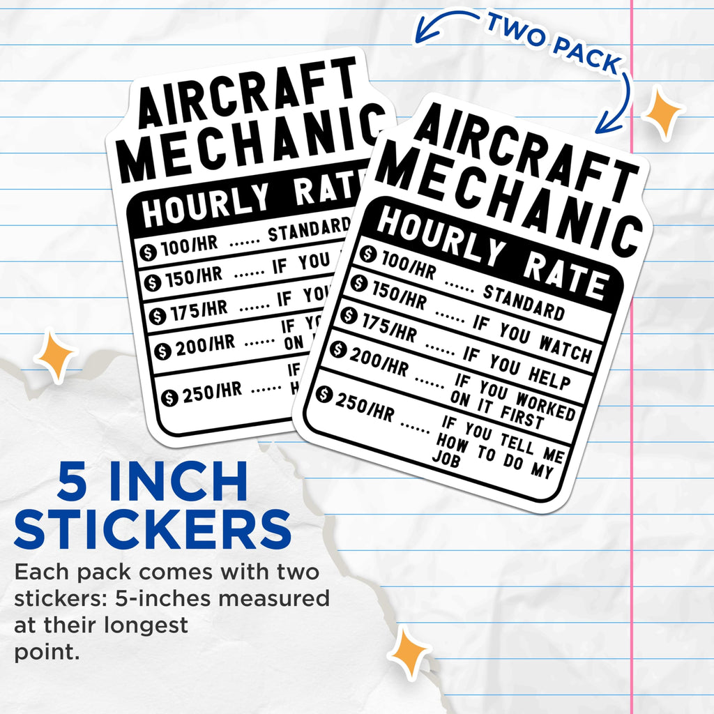 (2 Pack) Aircraft Mechanic Stickers - Hourly Rate Stickers - Aviation Mechanic Rate Stickers - 5" On Longest Side - Sticks to Smooth Flat Surfaces - Made in USA - BMCS4900