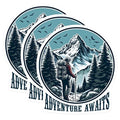 (3 Pack) Adventure Awaits Decals - Hiker Mountain Decals - Laptop Decal - 3 Inches On Longest Side - Easy Peel & Apply - Made in USA - 3MCS2043