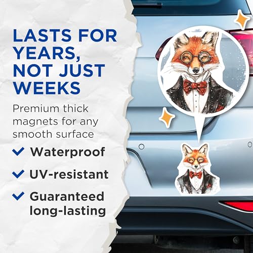 (2 Pack) Cute Fox Illustration Magnet - Animal Costume - Quirky Animal Decor - 5" On Longest Side - Sticks to Smooth Flat Surfaces - Made in USA - MAG9495