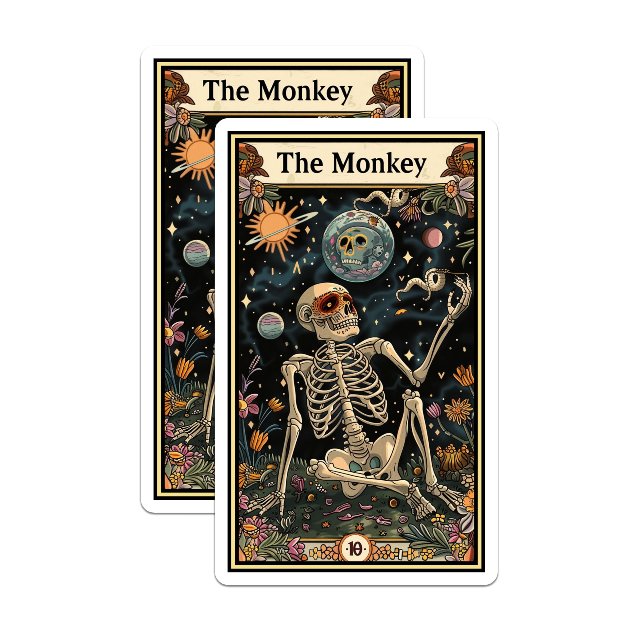 (2 Pack) Skeleton Art Stickers - Cosmic Skeleton - Day of The Dead Skeleton - Colorful Skeleton Stickers - 5" On Longest Side - Sticks to Smooth Flat Surfaces - Made in USA - BMCS3703