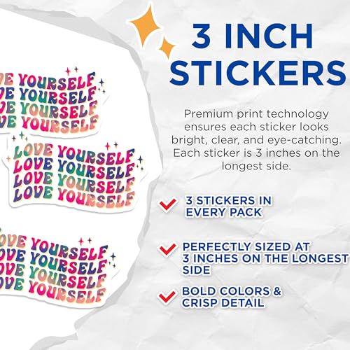 (3 Pack) Love Yourself Decals - Positive Affirmation Stickers - Laptop Decal - Encouragement Decal - 3 Inches On Longest Side - Easy Peel & Apply - Made in USA - 3MCS2009