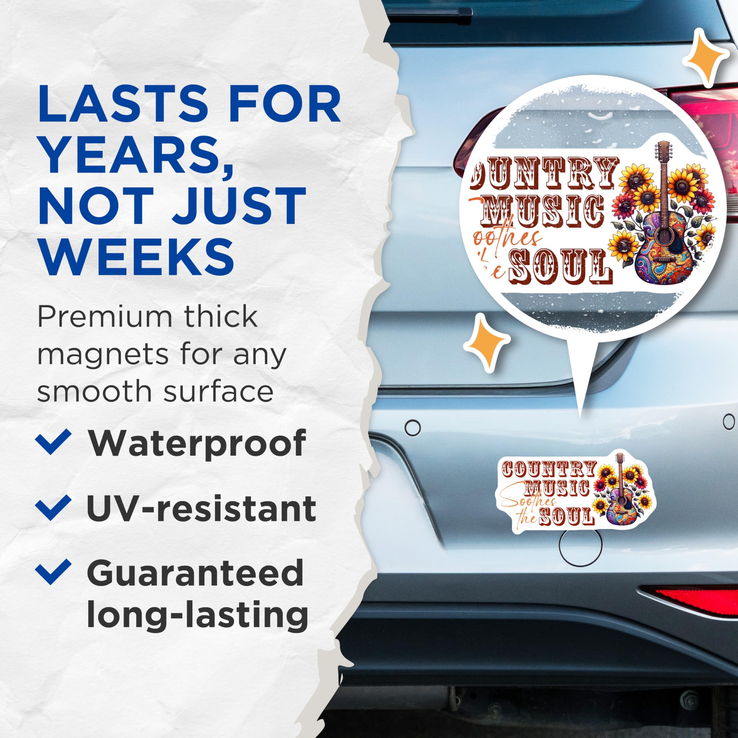 (2 Pack) Country Music Magnets - Guitar Sunflower Magnet - Soothes The Soul Magnet - 5" On Longest Side - Premium Magnet - for Cars, Refrigerators, Toolboxes, Lockers - Made in USA - MAG15424