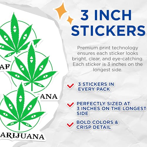 (3 Pack) Marijuana Leaf Decals - Weed Laptop Decal - Cannabis Sticker - 3 Inches On Longest Side - Easy Peel & Apply - Made in USA - 3MCS7763