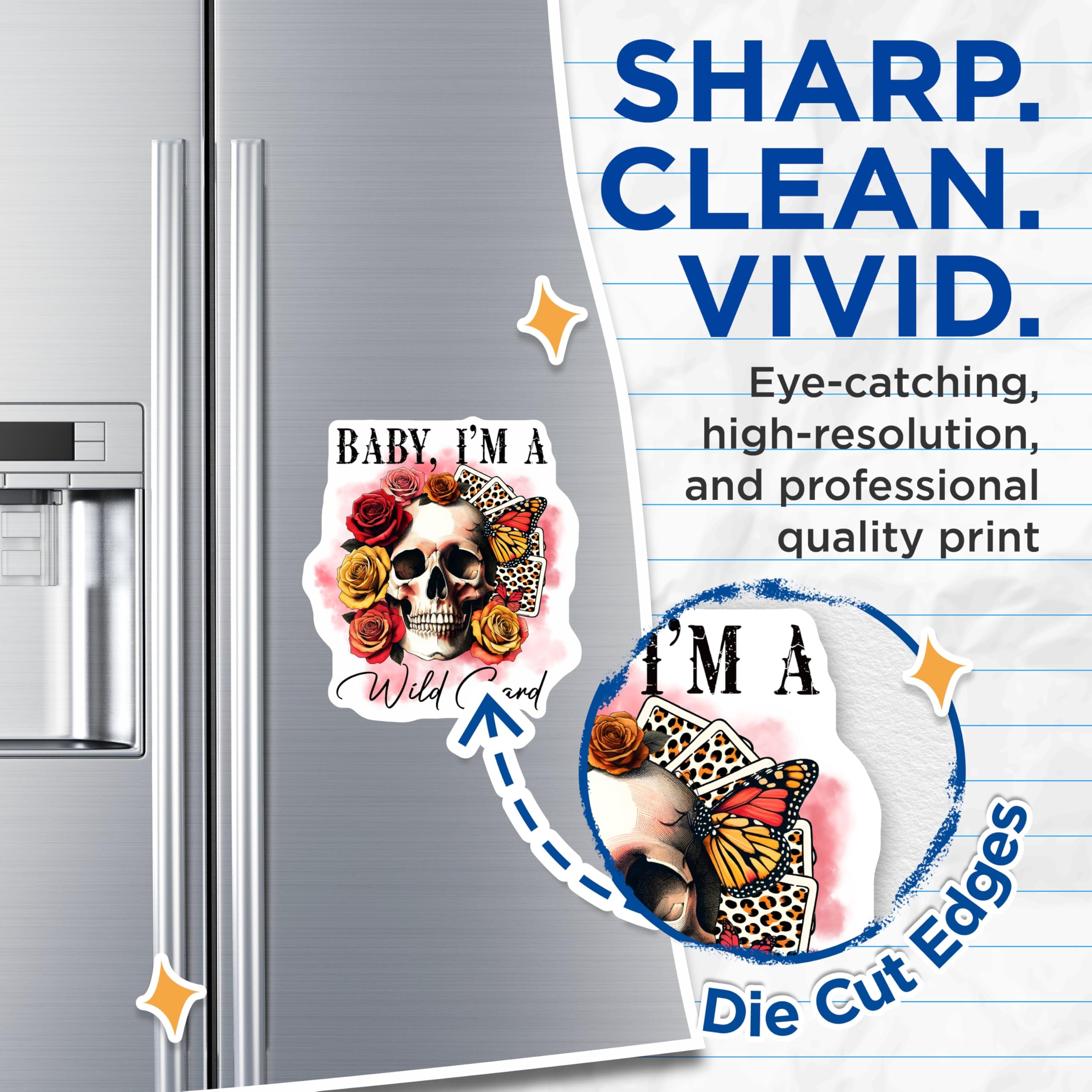 (2 Pack) Wild Card Magnets - Skull and Roses - Playing Card Magnets - 5" On Longest Side - Premium Magnet - for Cars, Refrigerators, Toolboxes, Lockers - Made in USA - MAG14731