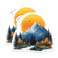 (2 Pack) Vibrant Mountain Landscape Magnets - Autumn Forest River Scene - Majestic Peaks Sunrise Birds Nature Art - 5 Inches On Longest Side - Thick Durable Magnet - Made in USA - MAG24910