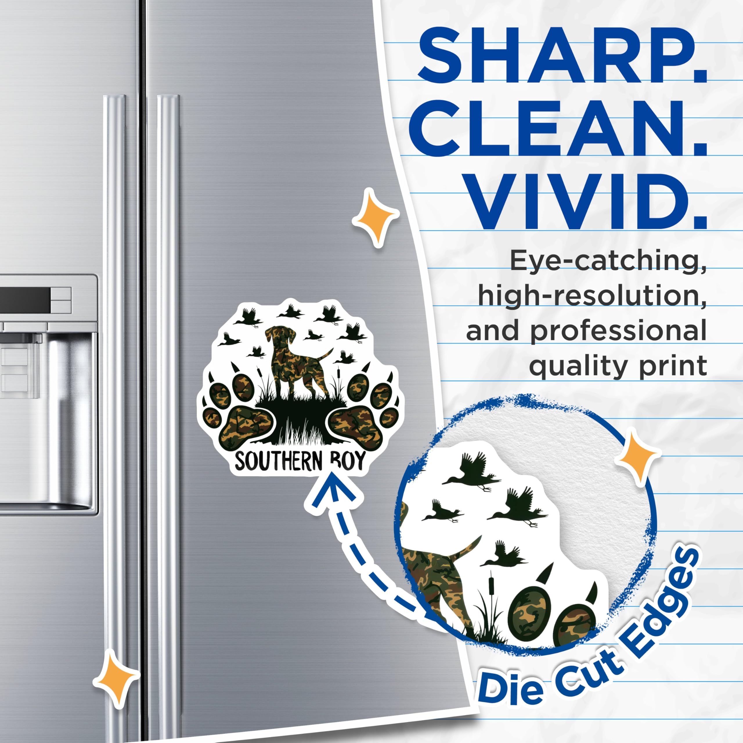 (2 Pack) Camo Hunting Dog Magnets - Southern Boy Duck Hunter Decor - Outdoorsman Refrigerator Vehicle Magnet - 5 Inches On Longest Side - Thick Durable Magnet - Made in USA - MAG19833