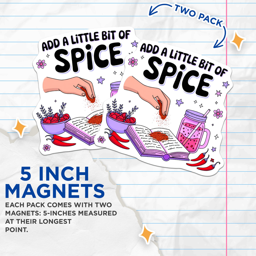 (2 Pack) Add A Little Bit of Spice Magnets - Kitchen Decor - Cooking Humor - Foodie Refrigerator Accent - 5 Inches On Longest Side - Thick Durable Magnet - Made in USA - MAG39717