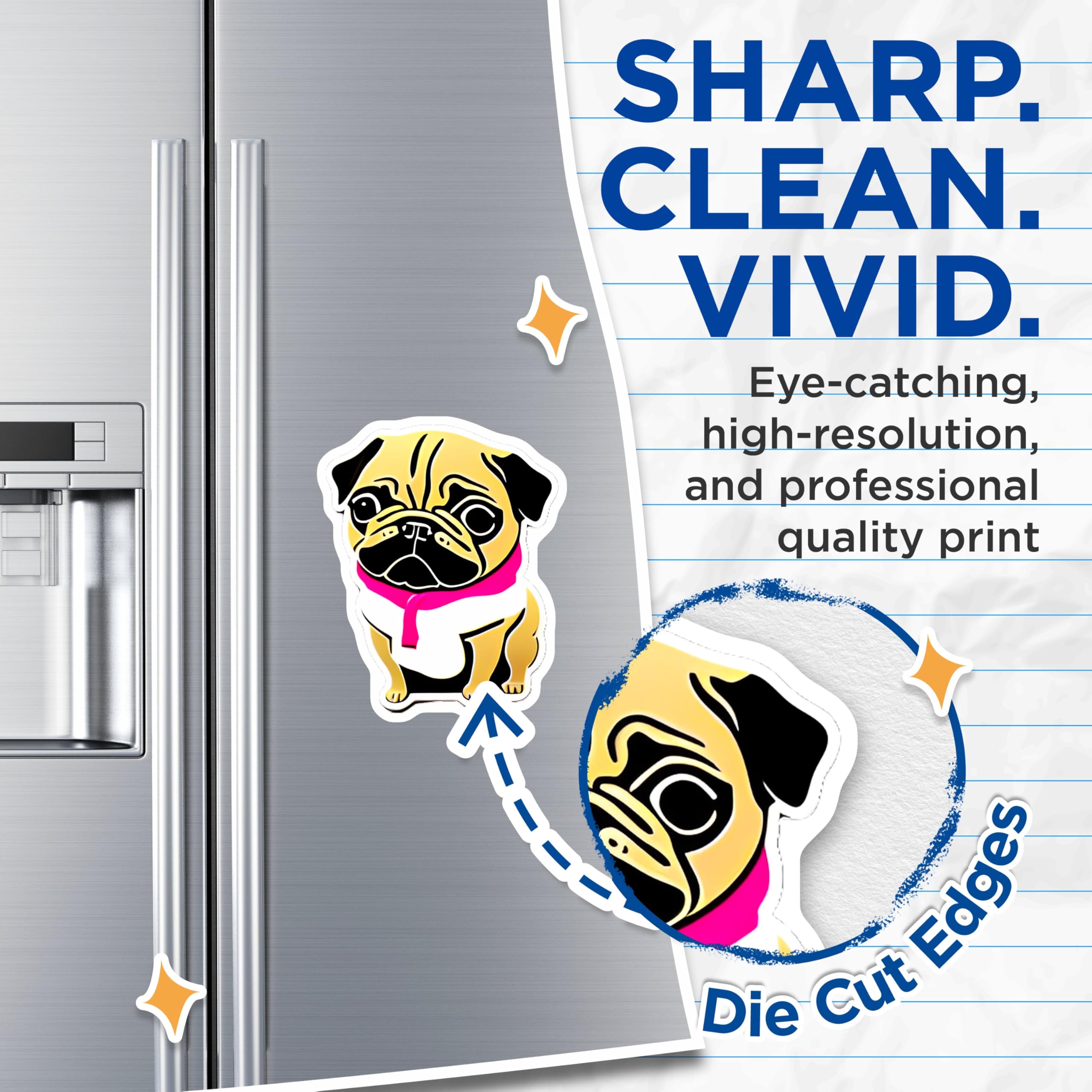 (2 Pack) Pug Dog Magnets - Cute Fawn Canine Decor - Pink Scarf Animal Lover Accessory - Refrigerator Locker Magnets - 5 Inches On Longest Side - Thick Durable Magnet - Made in USA - MAG20447