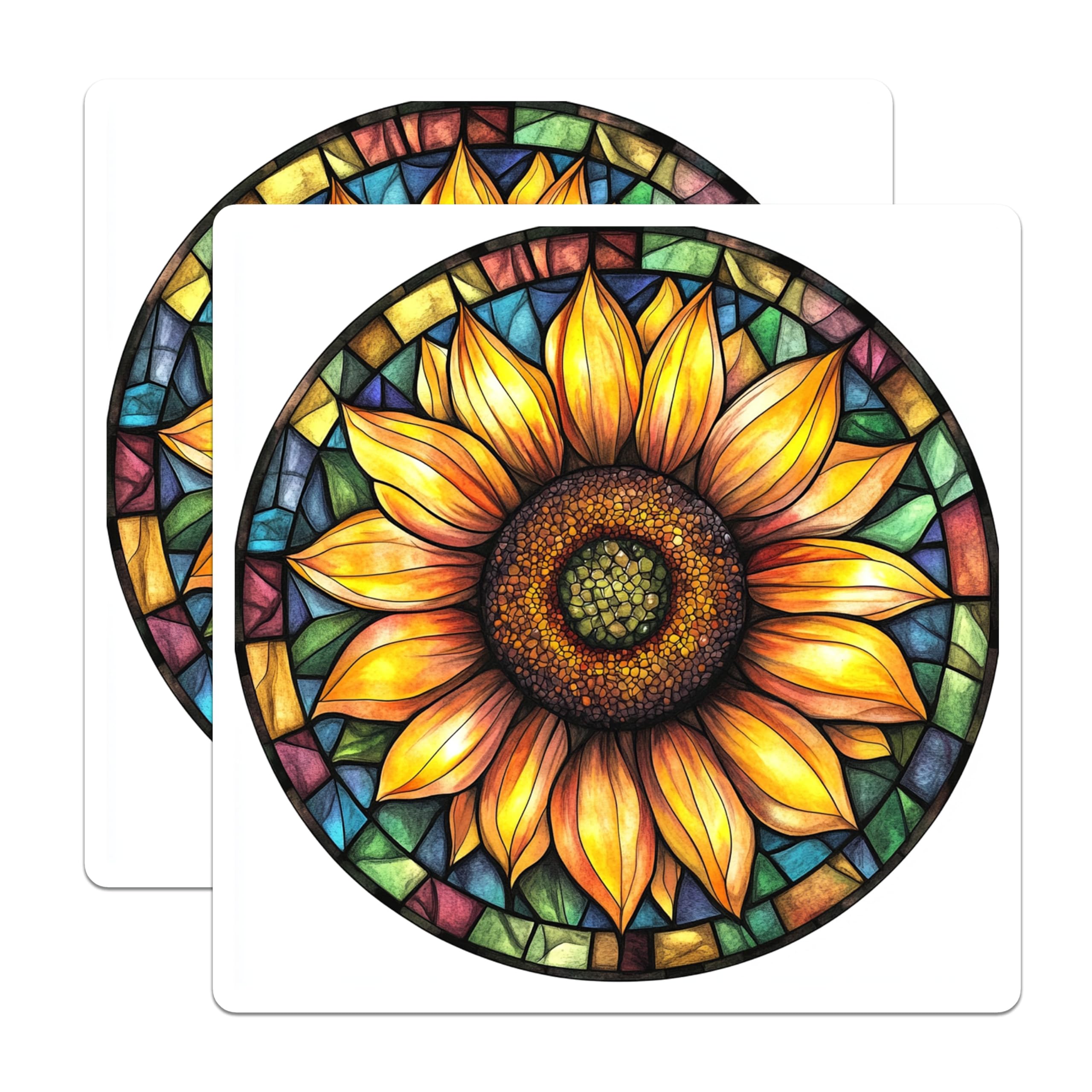 (2 Pack) Stained Glass Sunflower Magnets - Boho Kitchen Decor - Sunny Home Accent Magnets - 5 Inches On Longest Side - Thick Durable Magnet - Made in USA - MAG25303