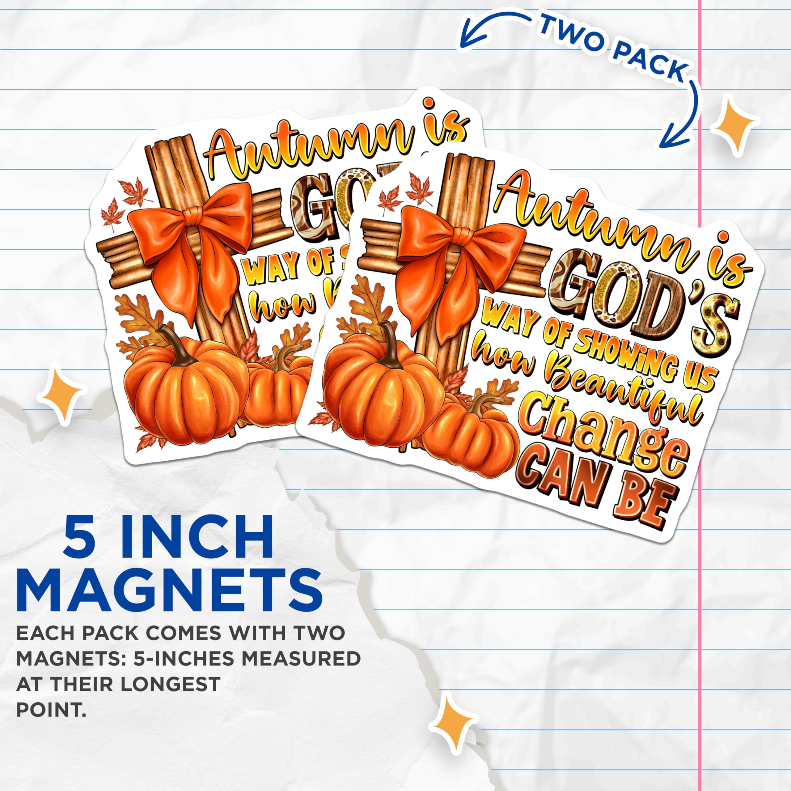 (2 Pack) Autumn Blessing Magnets - Inspirational Fall Decor - Christian Refrigerator Magnets - 5 Inches On Longest Side - Thick Durable Magnet - Made in USA - MAG30662