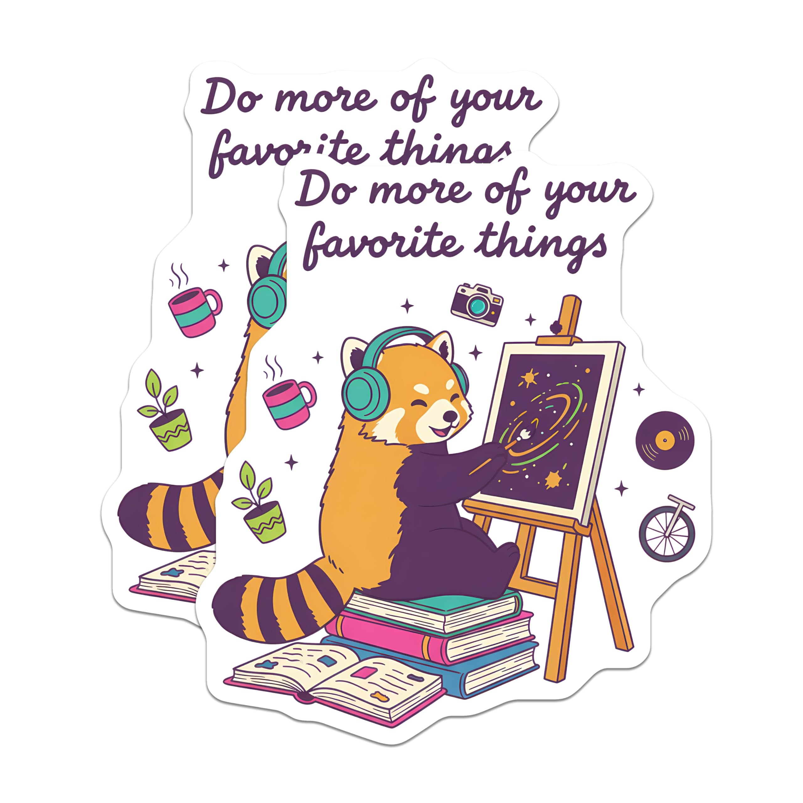 (2 Pack) Red Panda Magnets - Creative Hobbies Inspiration - Favorite Things Quote Art - 5 Inches On Longest Side - Thick Durable Magnet - Made in USA - MAG21149