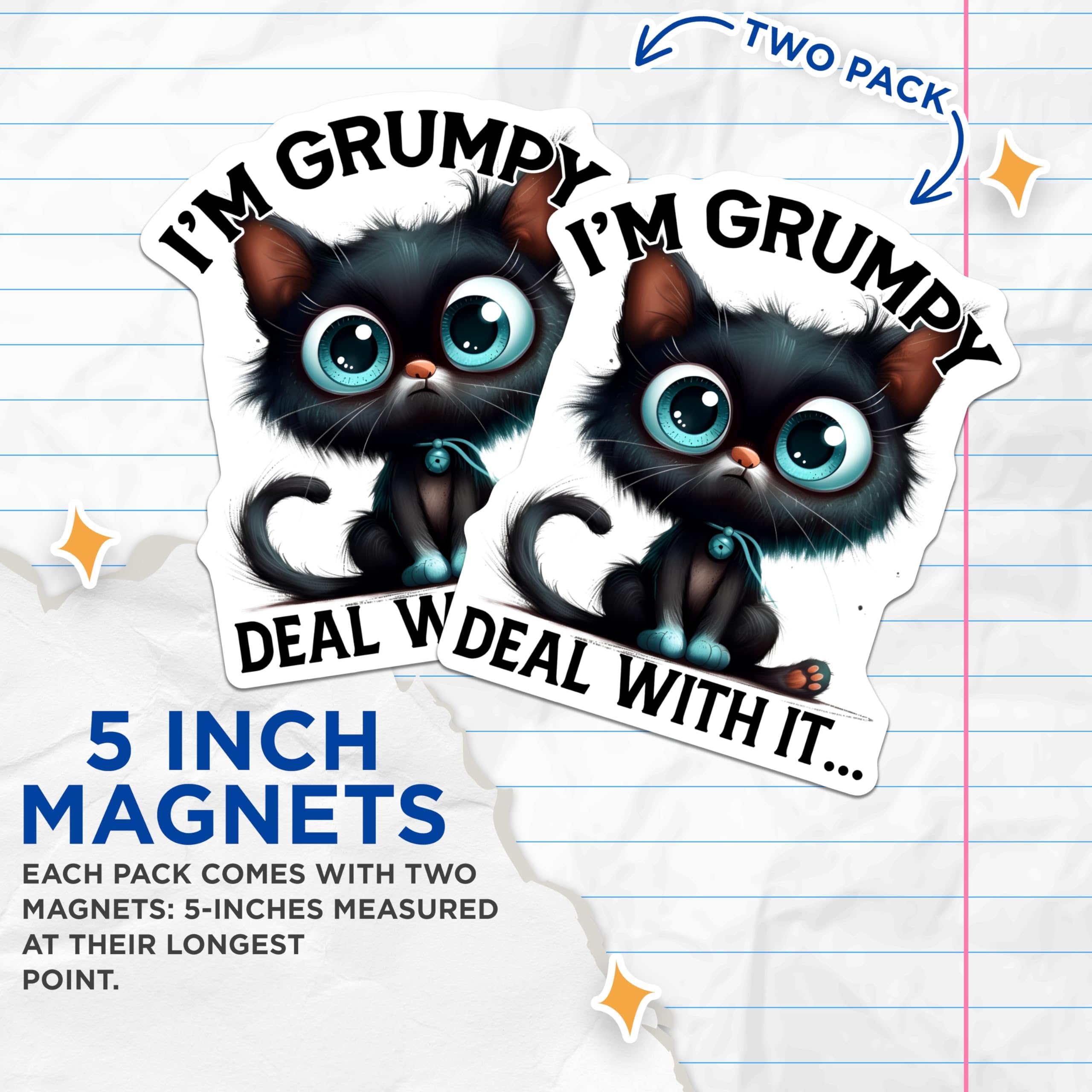 (2 Pack) Grumpy Cat Magnets - Funny Kitty Decor - Sassy Feline Fridge Magnets - 5" On Longest Side - Premium Magnet - for Cars, Refrigerators, Toolboxes, Lockers - Made in USA - MAG16264