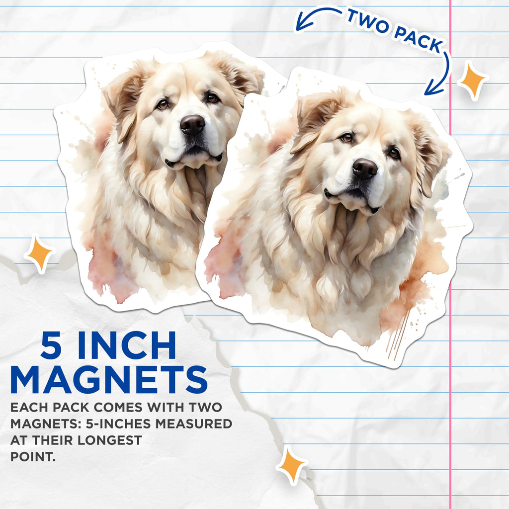 (2 Pack) Great Pyrenees Magnets - Pyrenees Dog Lover - Watercolor Style Pet Magnets - 5" On Longest Side - Premium Magnet - for Cars, Refrigerators, Toolboxes, Lockers - Made in USA - MAG14683