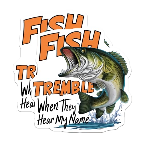 (2 Pack) Fish Tremble Stickers - Funny Fishing Stickers - Angler Humor Stickers - 5" On Longest Side - Sticks to Smooth Flat Surfaces - Made in USA - BMCS4523