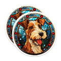 (2 Pack) Wire Fox Terrier Magnets - Stained Glass Dog Art for Pet Lovers - Vibrant Animal Breed Refrigerator Kitchen Decor - 5 Inches On Longest Side - Thick Durable Magnet - Made in USA - MAG23715