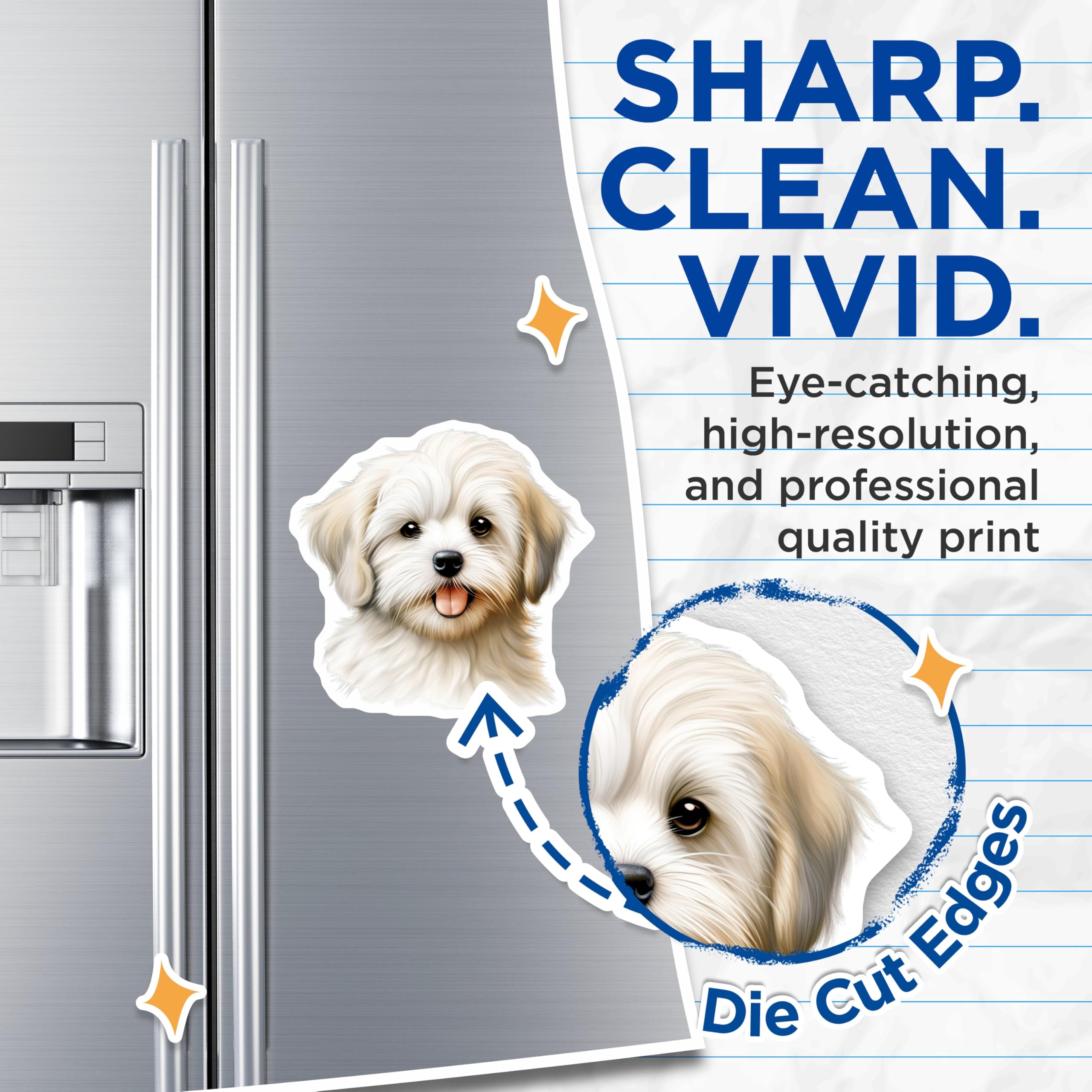 (2 Pack) Cute Puppy Magnets - Adorable Fluffy Dog Art - Happy Animal Decor for Pet Owners Kitchen - 5 Inches On Longest Side - Thick Durable Magnet - Made in USA - MAG29313