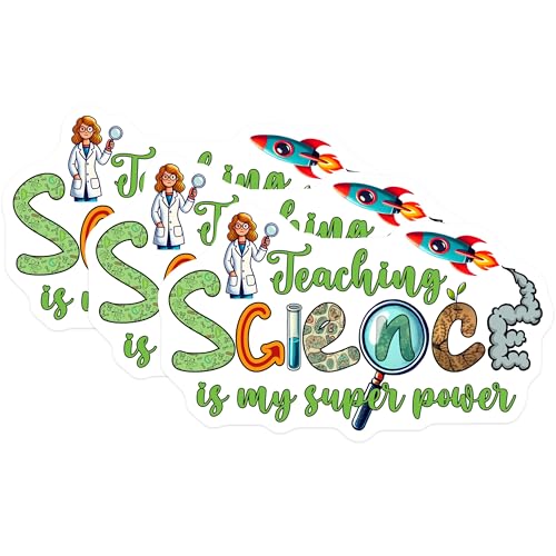 (3 Pack) Science Teacher Decals - Teaching is My Superpower - Scientist Decal - 3 Inches On Longest Side - Easy Peel & Apply - Made in USA - 3MCS4434