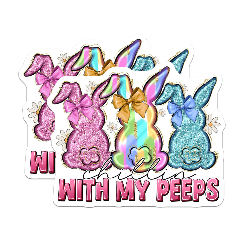 (2 Pack) Chillin with My Peeps Magnets - Funny Easter Bunny - Spring Refrigerator Decor - Kitchen Locker Whiteboard - 5 Inches On Longest Side - Thick Durable Magnet - Made in USA - MAG26197