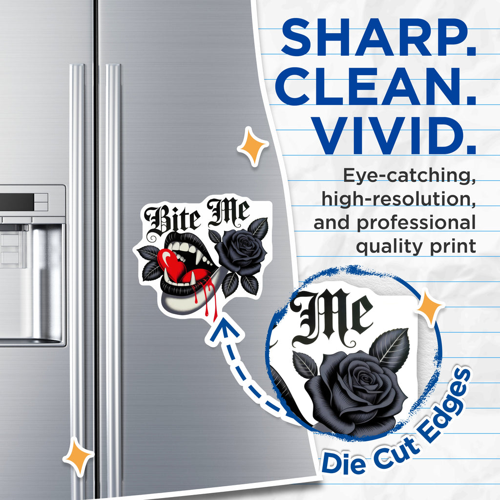 (2 Pack) Bite Me Vampire Magnets - Goth Lips Black Rose Decor - Alt Emo Refrigerator Set for Her - Edgy Kitchen Idea - 5 Inches On Longest Side - Thick Durable Magnet - Made in USA - MAG36818