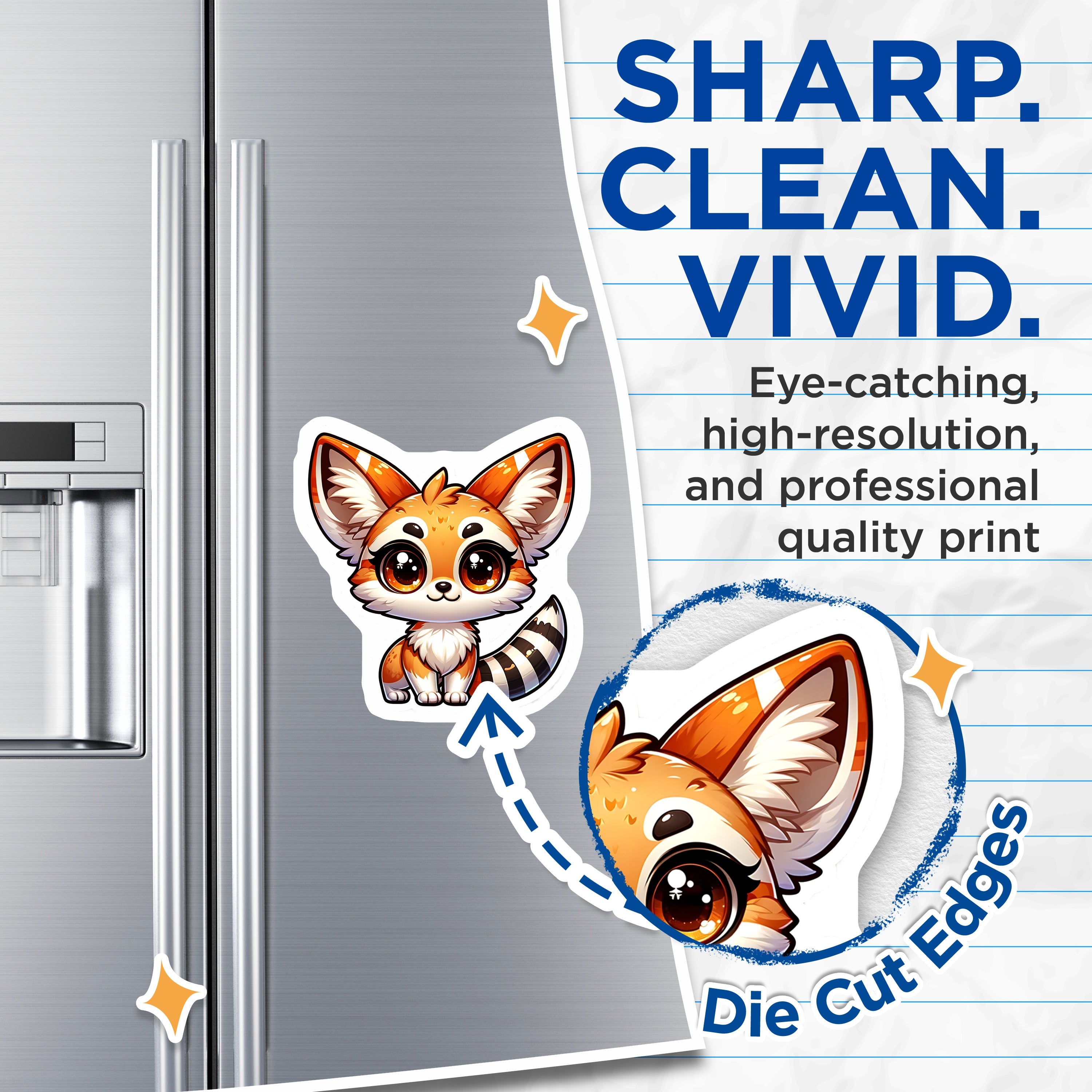 (2 Pack) Cute Fennec Fox Magnets - Adorable Animal Design - Kawaii Refrigerator Locker Magnetic Accessory - 5 Inches On Longest Side - Thick Durable Magnet - Made in USA - MAG36890