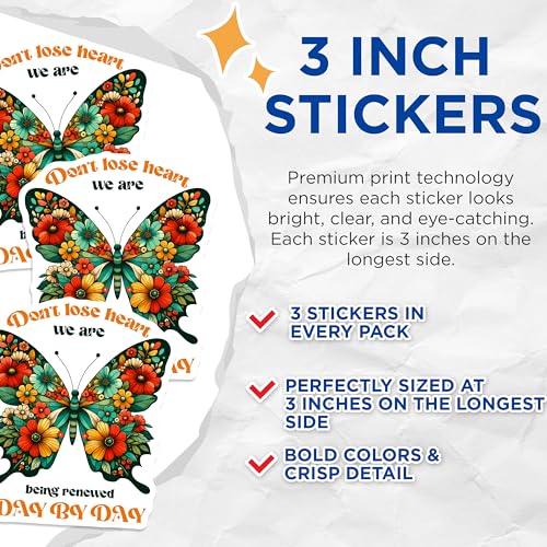 (3 Pack) Butterfly Floral Decals - Inspirational Quote Stickers - Laptop Decal - 3 Inches On Longest Side - Easy Peel & Apply - Made in USA - 3MCS8500