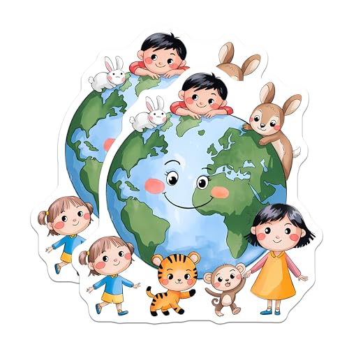 (2 Pack) Kids World Magnets Magnets - Cute Animal Friends - Earth Day Decor for Kids Room - 5" On Longest Side - Made in USA - Sticks to Refrigerators & Metal Surfaces - MAG8439