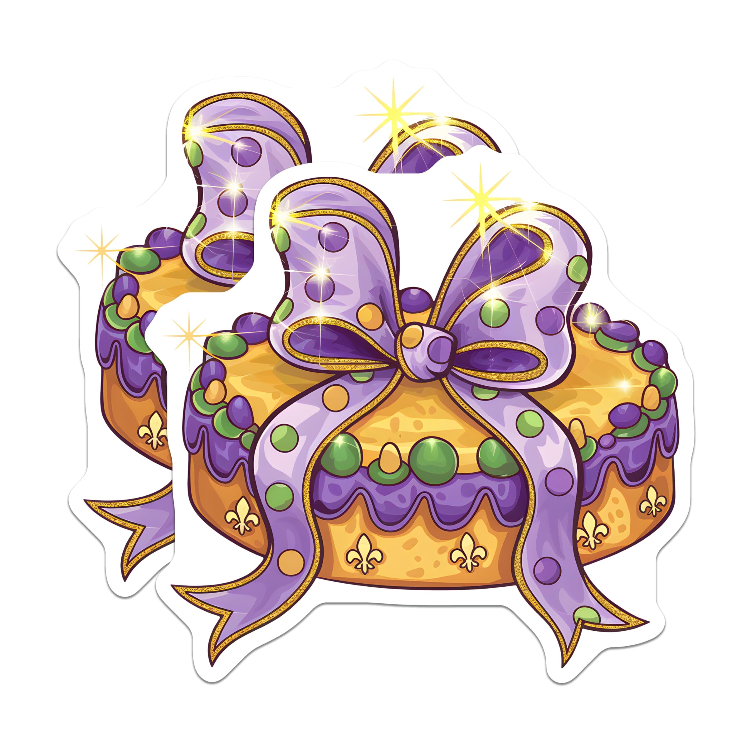 (2 Pack) King Cake Magnets - Mardi Gras Decoration - Celebration Decor - 5" On Longest Side - Premium Magnet - for Cars, Refrigerators, Toolboxes, Lockers - Made in USA - MAG14293