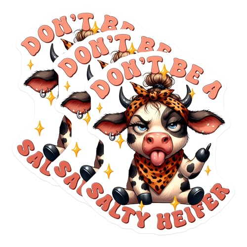 (3 Pack) Salty Heifer Decals - Funny Cow Sticker - Laptop Decal - Sarcastic Decal - 3 Inches On Longest Side - Easy Peel & Apply - Made in USA - 3MCS2558