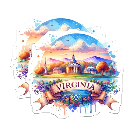 (2 Pack) Virginia State Stickers - Watercolor Landscape - Travel Souvenir - State Pride - Artistic Decals - 5" On Longest Side - Sticks to Smooth Flat Surfaces - Made in USA - BMCS6983