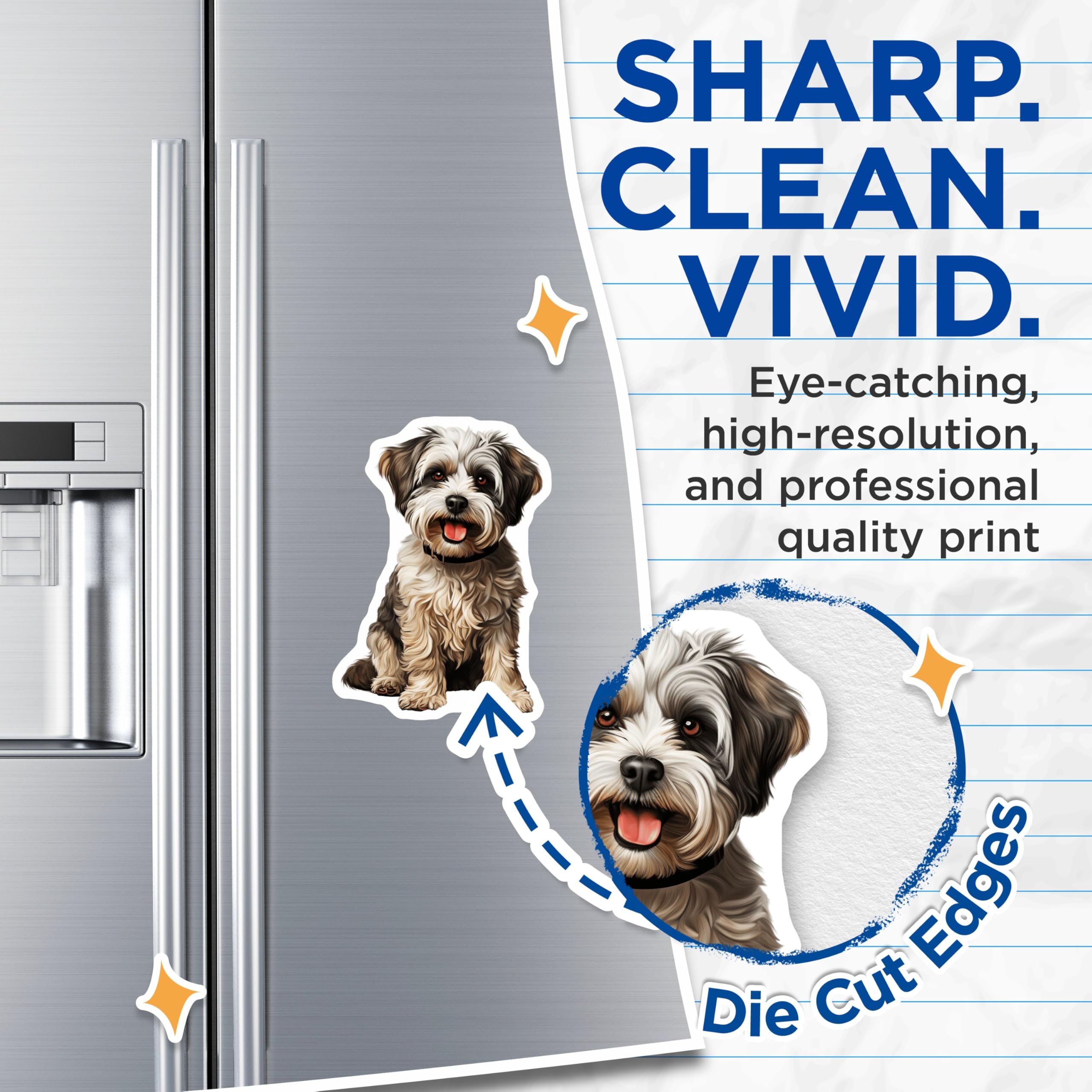(2 Pack) Cute Fluffy Dog Magnets - Pet Lover Home Decor - Happy Puppy Fridge Art - 5 Inches On Longest Side - Thick Durable Magnet - Made in USA - MAG29350