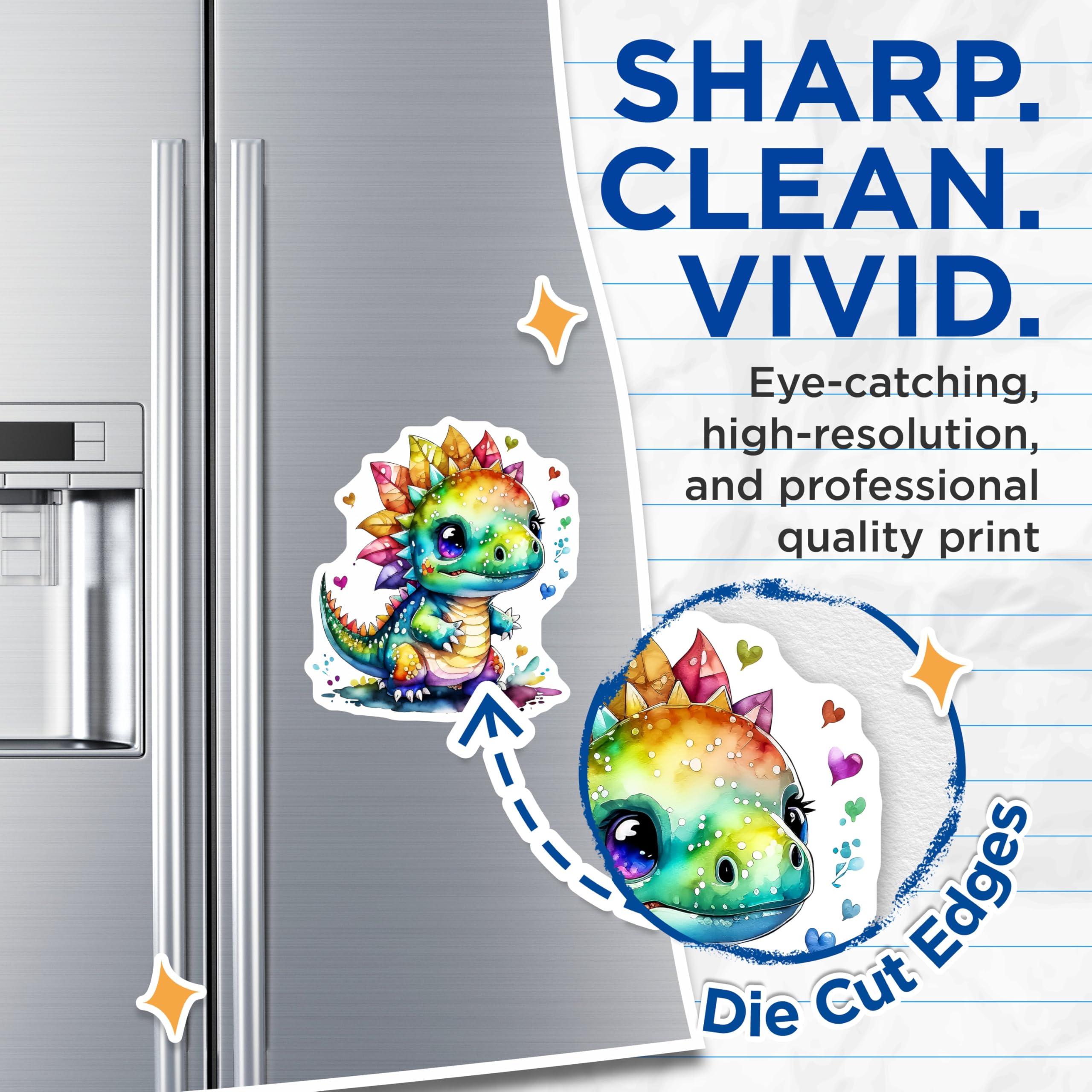 (2 Pack) Rainbow Dinosaur Magnets - Cute Dino Art - Kids Decor - Fridge Magnets - 5" On Longest Side - Premium Magnet - for Cars, Refrigerators, Toolboxes, Lockers - Made in USA - MAG16017