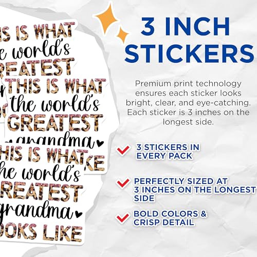 (3 Pack) Greatest Grandma Decals - Grandma Laptop Decal - Leopard Print Grandma - 3 Inches On Longest Side - Easy Peel & Apply - Made in USA - 3MCS4510