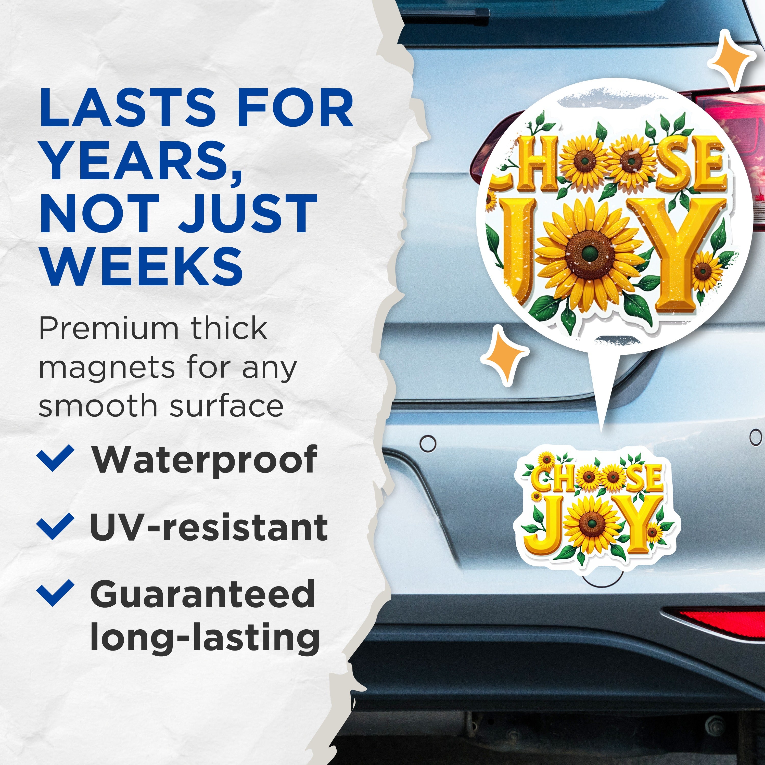 (2 Pack) Choose Joy Sunflower Magnets - Inspirational Fridge Decor - Positive Affirmation Gifts - 5 Inches On Longest Side - Thick Durable Magnet - Made in USA - MAG36381