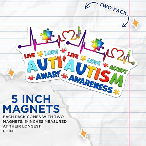 (2 Pack) Autism Awareness Magnets - 5" On Longest Side - for Cars, Fridges, Toolboxes - Made in USA - MAG8118