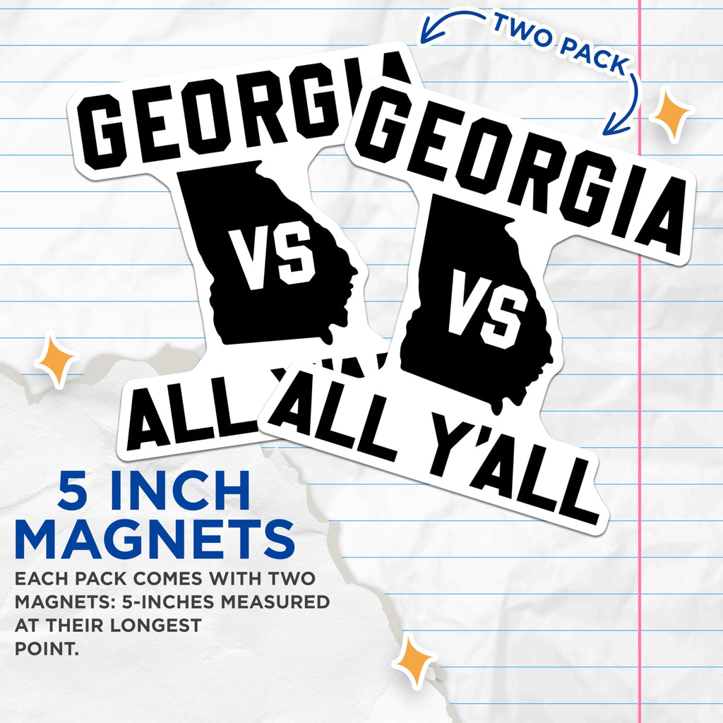 (2 Pack) Georgia Bulldogs Magnets - All Yall Bulldogs - College Football Team Magnets - 5" On Longest Side - Premium Magnet - for Cars, Refrigerators, Toolboxes, Lockers - Made in USA - MAG17617