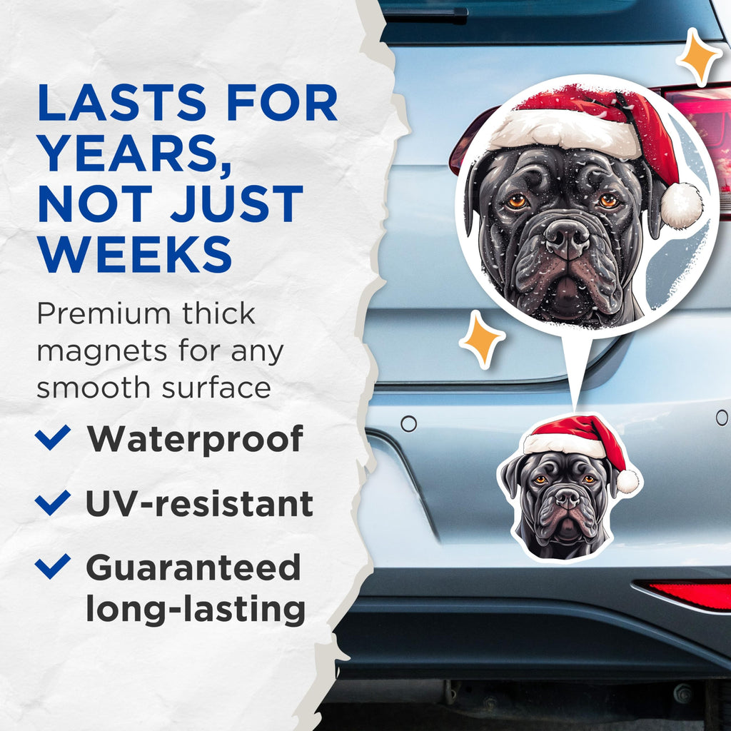 (2 Pack) Christmas Dog Magnets - Santa Mastiff Canine Decor - Holiday Pet Owner Kitchen Accent - 5 Inches On Longest Side - Thick Durable Magnet - Made in USA - MAG29648