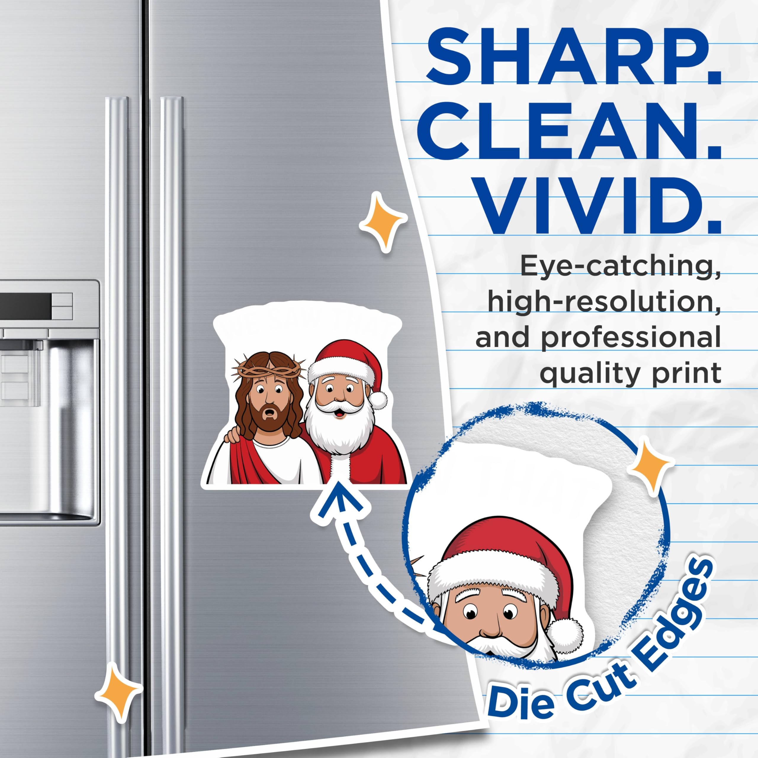 (2 Pack) Funny Christmas Magnets - Jesus and Santa Claus Humor - Holiday Refrigerator Decor - 5 Inches On Longest Side - Thick Durable Magnet - Made in USA - MAG25657