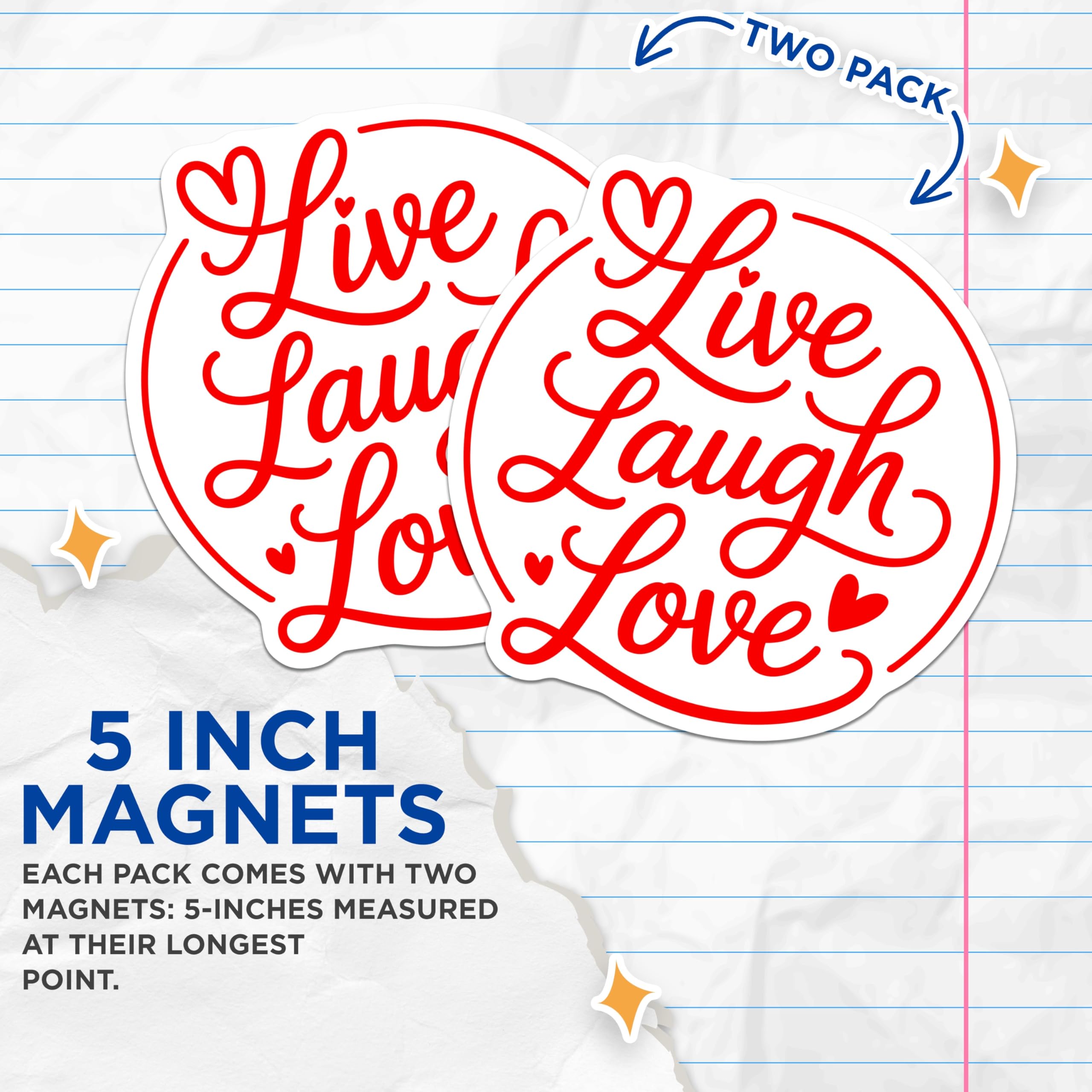(2 Pack) Live Laugh Love Magnets - Inspirational Quote - Fridge Magnets - 5" On Longest Side - Premium Magnet - for Cars, Refrigerators, Toolboxes, Lockers - Made in USA - MAG16022