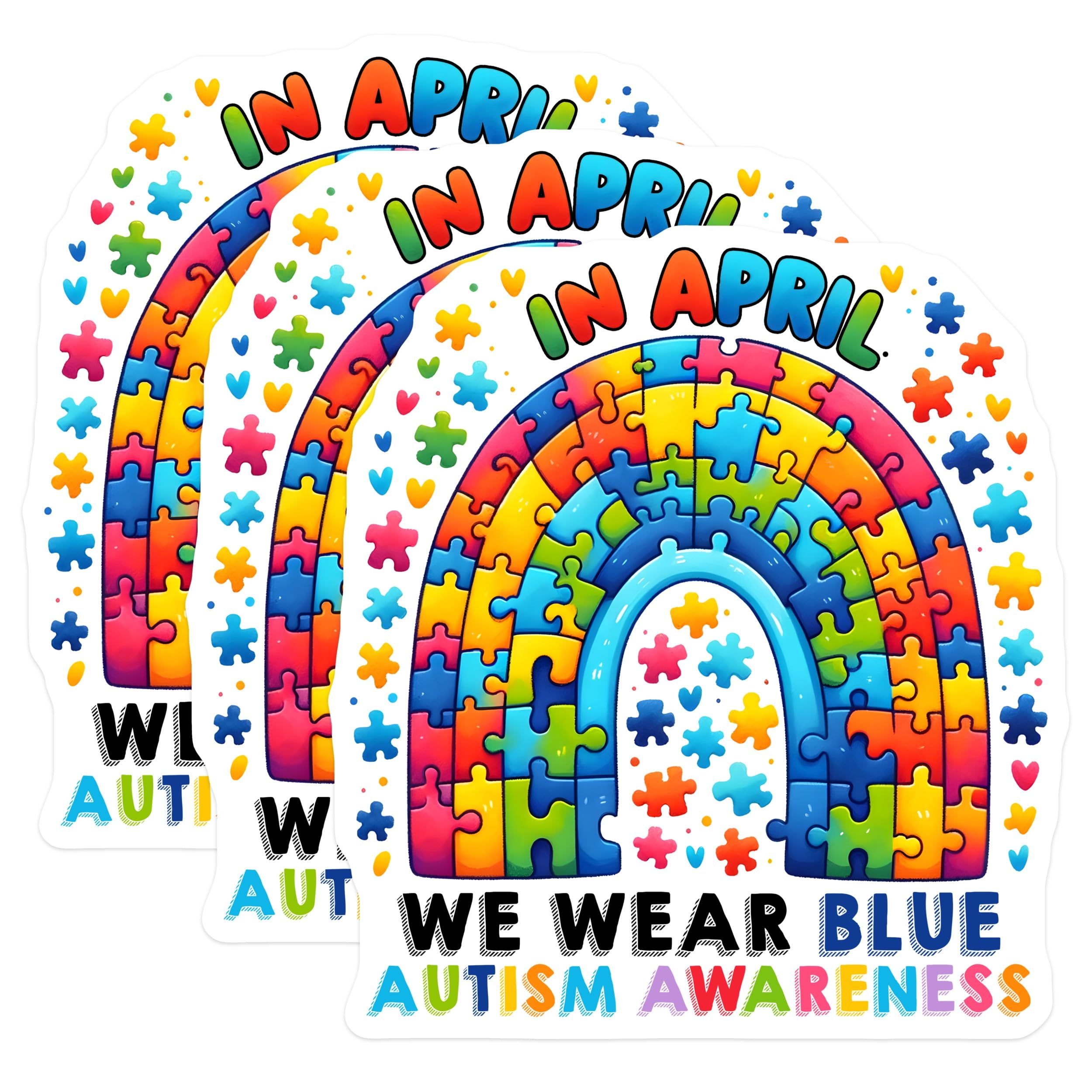 (3 Pack) Autism Awareness Decals - Rainbow Puzzle Piece - Laptop Decal - 3 Inches On Longest Side - Easy Peel & Apply - Made in USA - 3MCS1986